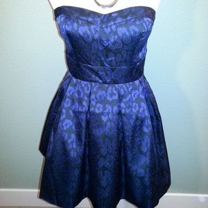 Blue/Black Short Length Tube Strapless Print Dress